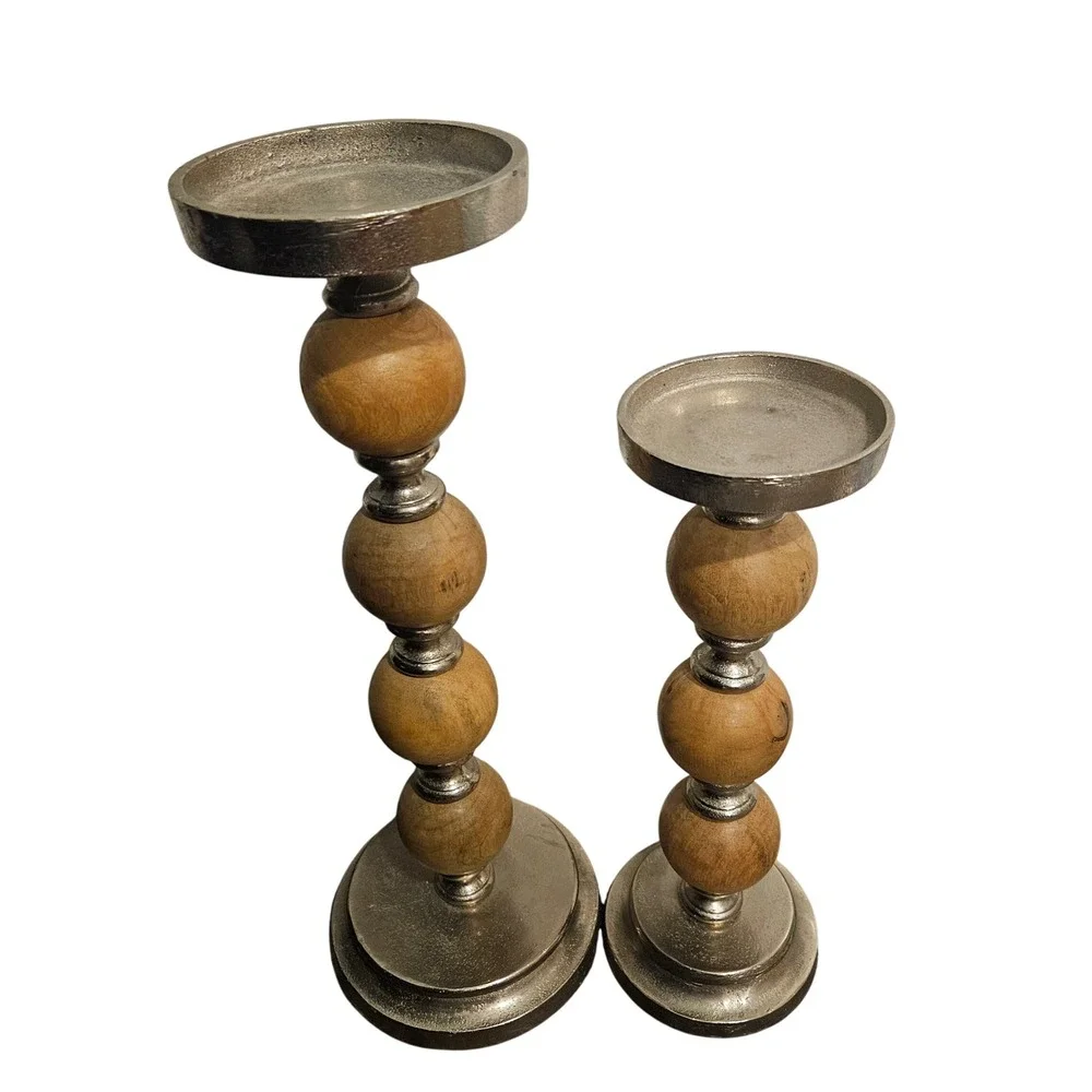 Wood Bead Candle Holders - Set of 2 - Farmhouse Decor‎ - Home Decor